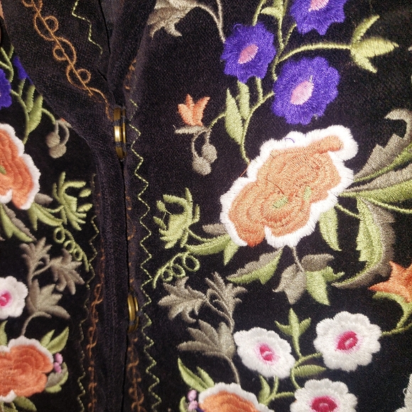 Vintage Y2K Pepper Black Floral Embroidered Collared Velvet Jacket Size S - Picture 4 of 7
